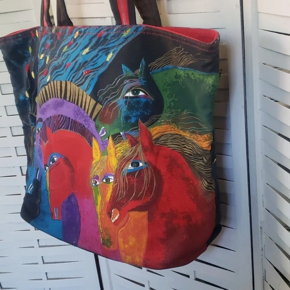 Lauren Burch horse lover multicolor canvas tote bag